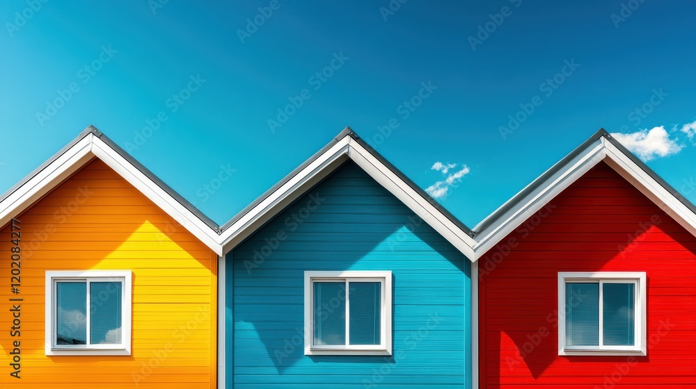 A radiant row of colorful houses against a clear blue sky, highlighting the unique designs and lively colors that contribute to the beauty of the urban landscape. A radiant row of colorful houses against a clear blue sky, highlighting the unique designs and lively colors that contribute to the beauty of the urban landscape.