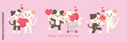  Cat Character with Love Elements: Sweet Romantic Expressions, Love Theme, Heartwarming Actions, and Valentine's Day photo