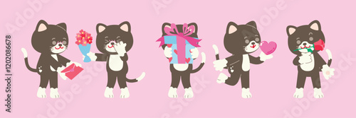  Cat Character with Love Elements: Sweet Romantic Expressions, Love Theme, Heartwarming Actions, and Valentine's Day
