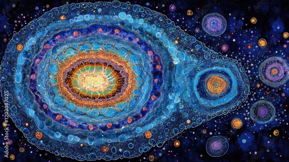 Abstract cosmic galaxy with vivid colors and intricate patterns. HMPV, Human metapneumovirus Abstract cosmic galaxy with vivid colors and intricate patterns. HMPV, Human metapneumovirus