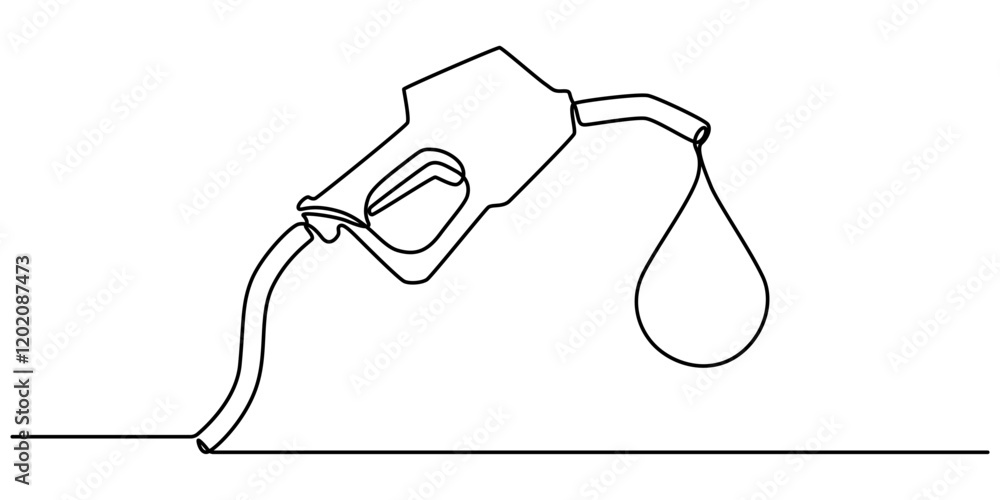 Obraz premium Gasoline pump nozzle sign hand drawn with single one continuous line. Fuel pump petrol station. Vector refuel service illustration, Gas Station Doodle Icon. Hand Drawn Symbol Vector, refueling car. 