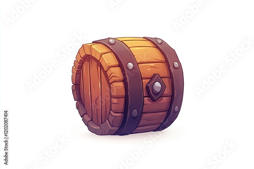 a cartoon barrel icon for a mobile game, white background, simple design, flat colors photo