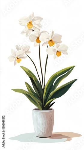 Wallpaper Mural Elegant White Orchids in a Pot: Botanical Illustration | Home Decor | Wall Art Torontodigital.ca