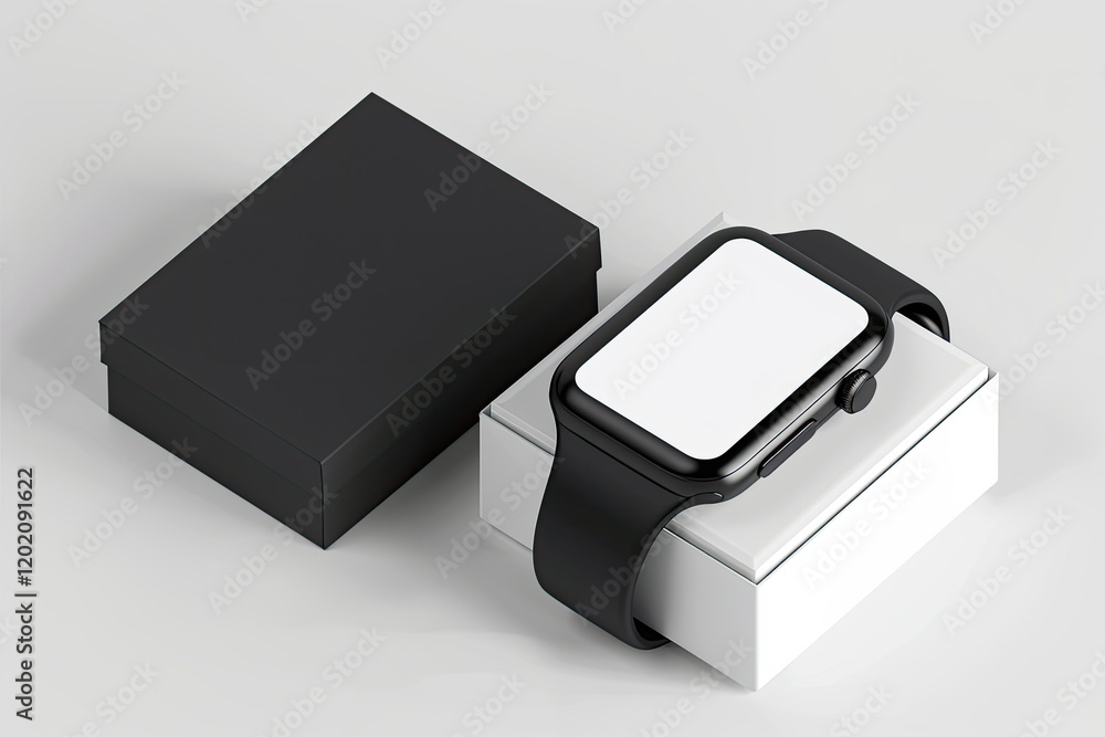 Smart Watch with Box Packaging for Branding and Mock Up 3D Render Illustration Smart Watch with Box Packaging for Branding and Mock Up 3D Render Illustration