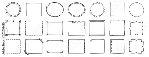 Doodle thin line frame border set. abstract empty line shapes hand drawn style frames. 