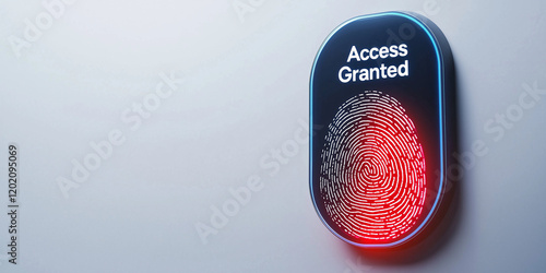 Modern biometric security system with fingerprint recognition and access granted indication on a sleek wall-mounted panel