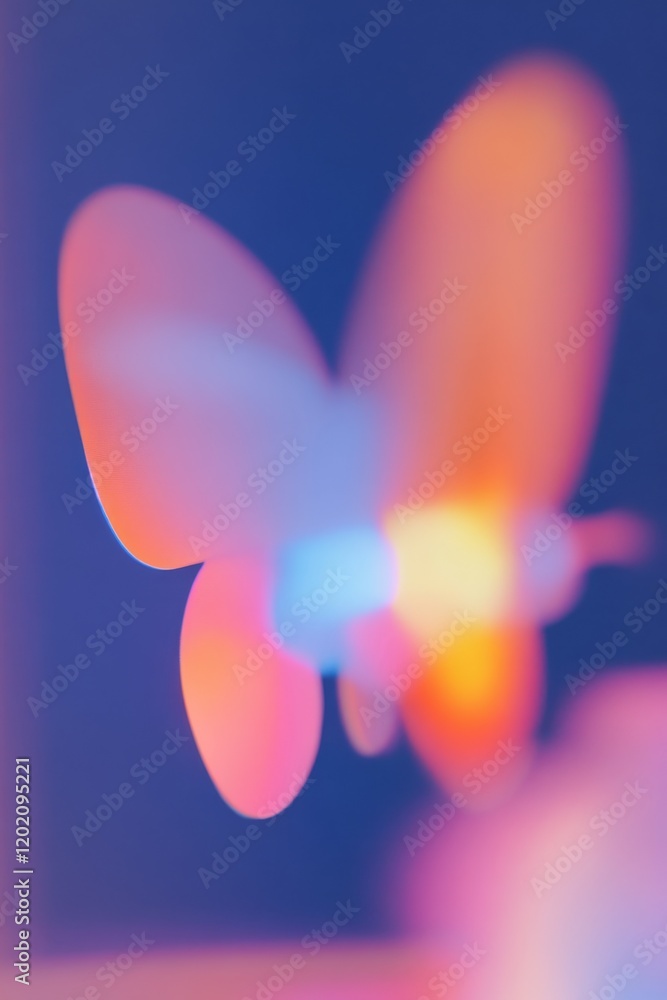 A closeup of a solitary butterfly with glowing iridescent wings against a blurred background. A closeup of a solitary butterfly with glowing iridescent wings against a blurred background.