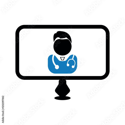 Online doctor laptop icon.