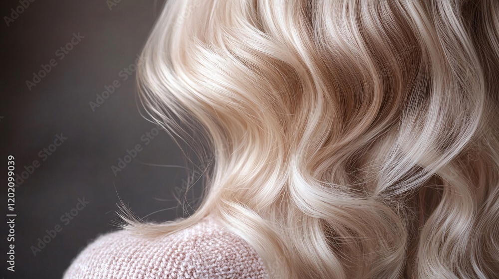 Naklejka premium Blonde woman showing long healthy hair on dark background