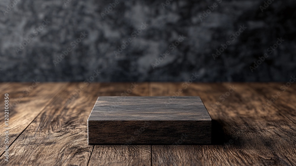 Empty dark wooden podium standing on a table with dark gray wall background Empty dark wooden podium standing on a table with dark gray wall background
