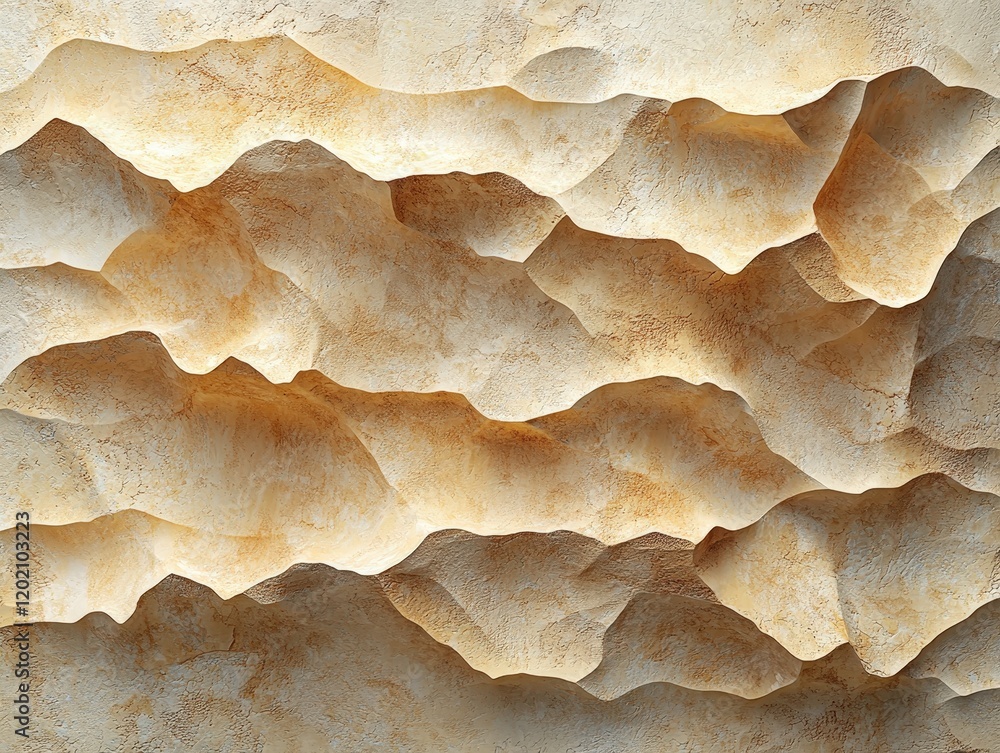 3D layered textured beige design resembling mountain ranges. Ideal for wall coverings, furniture, or digital backgrounds. Evokes a sense of nature and depth. 3D layered textured beige design resembling mountain ranges. Ideal for wall coverings, furniture, or digital backgrounds. Evokes a sense of nature and depth.
