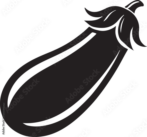 Eggplant silhouette vector illustration, ideal for healthy food designs, vegan recipes, restaurant branding, organic products, and kitchen decor