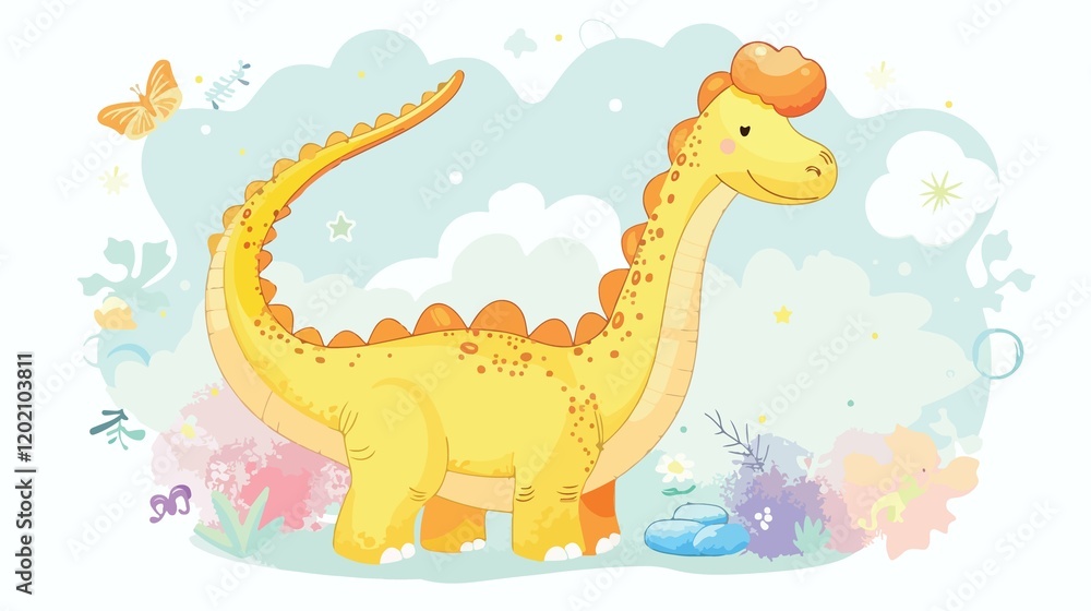 Naklejka premium Adorable Brachiosaurus Cartoon Vector Illustration for Kids Education and Fun Learning