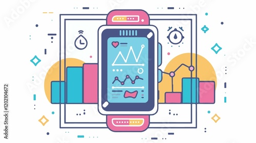 Fitness Activity Tracker with Exercise Monitor Line Art