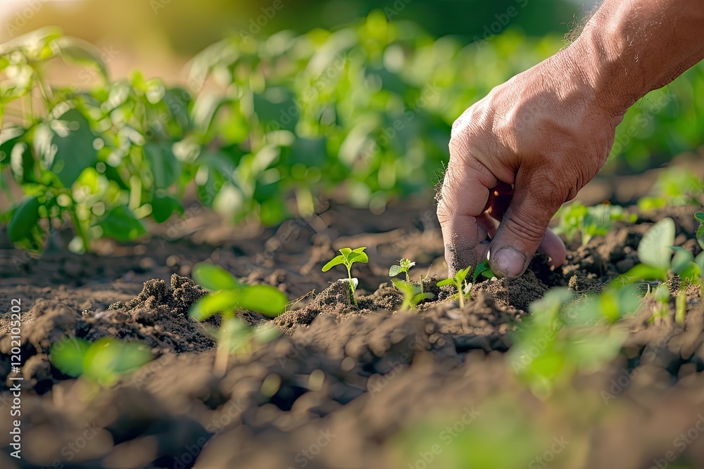 Agriculture Banner with Farmers Hand Planting Seedling in the Ground Out in the Field Agriculture Banner with Farmers Hand Planting Seedling in the Ground Out in the Field