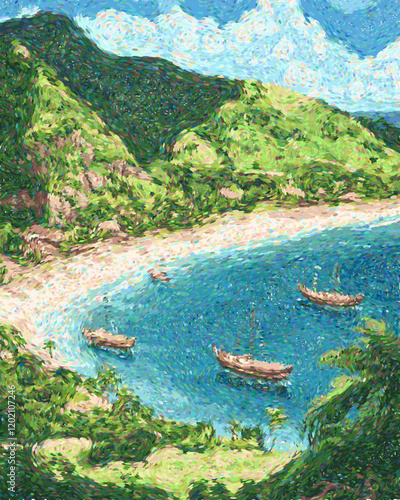 Trindade Sao tome and principe Travel Poster Flat Illustration Print Decor Gift Canvas Wall Art Vector Pointillism