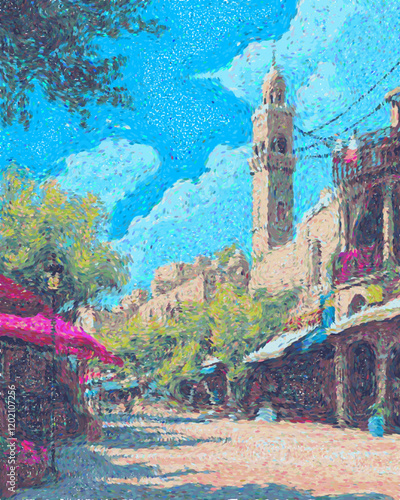 Hebron Palestinian territory occupied Travel Poster Flat Illustration Print Decor Gift Canvas Wall Art Vector Pointillism