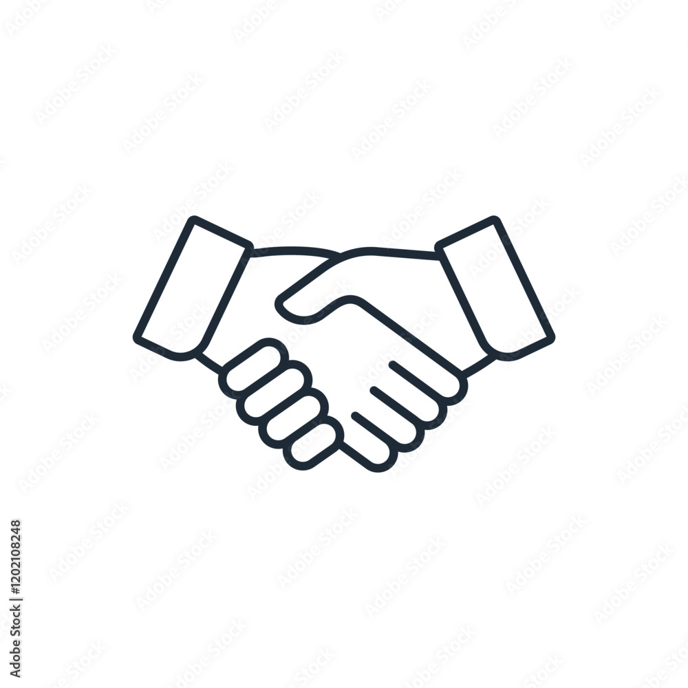 Collaboration of two ceo leader hand shake for agreement or deal financial cooperative concept.Vector linear icon isolated on white background. Collaboration of two ceo leader hand shake for agreement or deal financial cooperative concept.Vector linear icon isolated on white background.