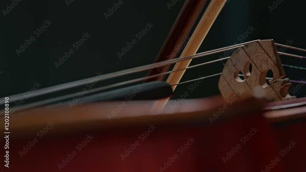 Macro video of the movement of the bow across the strings of a violin. Macro video of the movement of the bow across the strings of a violin.