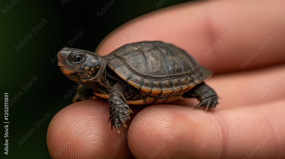 Obraz premium A small turtle is being held in a person's hand