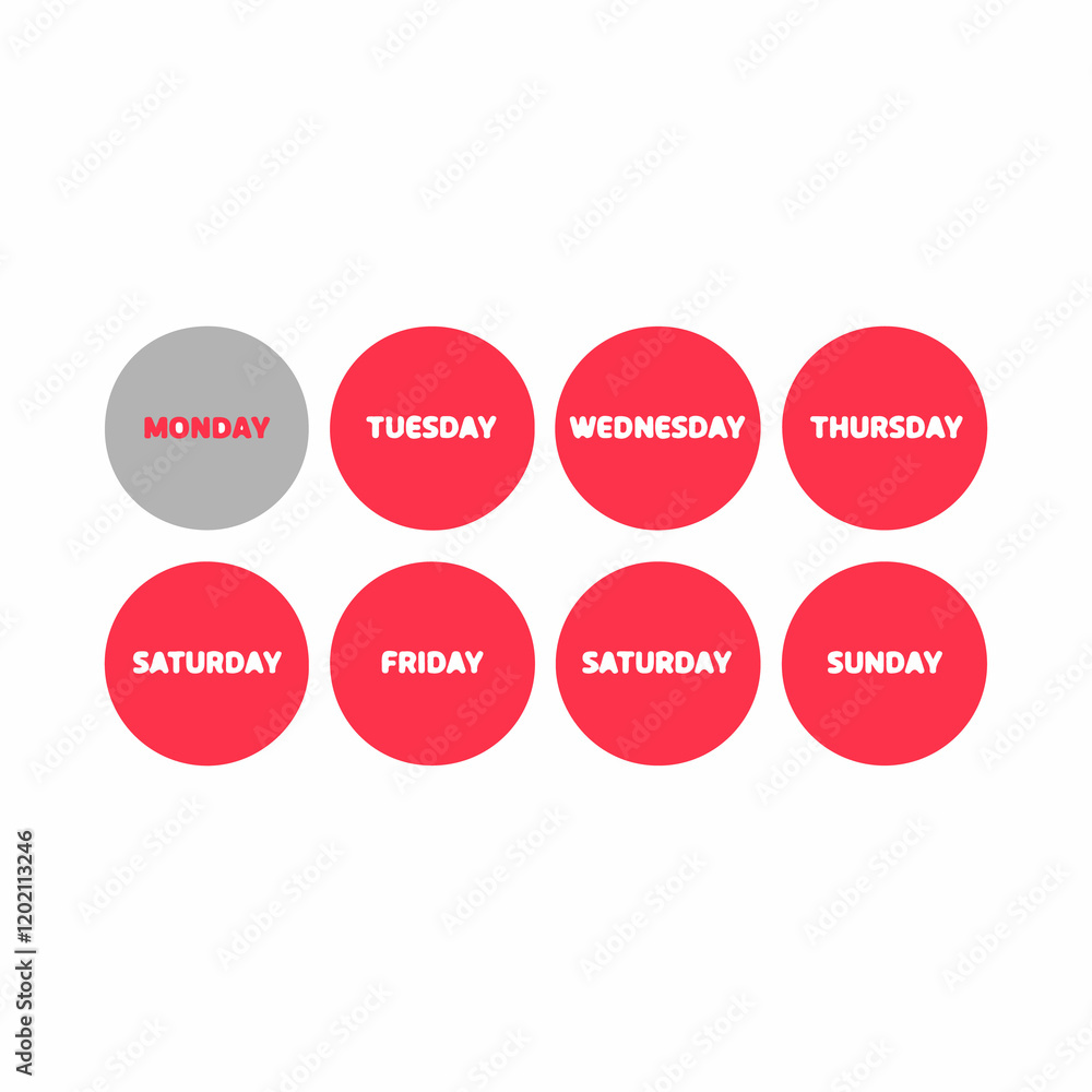 Colorful Flat Design Icons Representing the Days of the Week Colorful Flat Design Icons Representing the Days of the Week