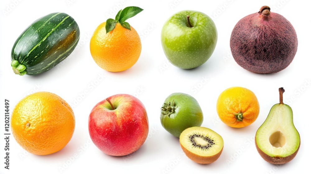 Healthy eating background / studio photography of different fruits and vegetables isoleted on white backdrop, top view. High resolution product. Healthy eating background / studio photography of different fruits and vegetables isoleted on white backdrop, top view. High resolution product.