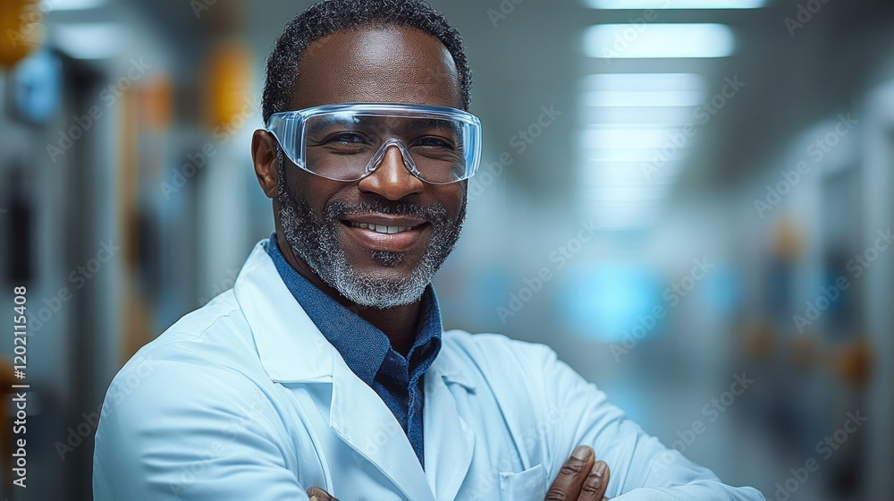 Obraz premium Smiling scientist lab coat hallway research