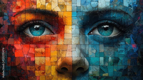 A captivating portrait with mosaic-style brushstrokes. Warm and cool hues blend seamlessly, creating a striking visual contrast. Ideal for art prints, phone cases, or social media banners.