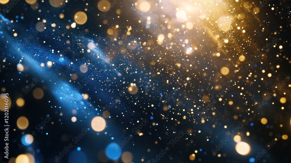 Fototapeta premium Abstract background with gold and blue bokeh lights.