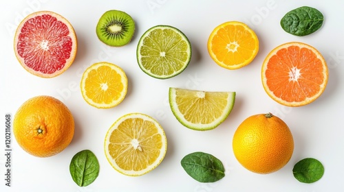 Wallpaper Mural Healthy eating background / studio photography of different fruits and vegetables isoleted on white backdrop, top view. High resolution product. Torontodigital.ca