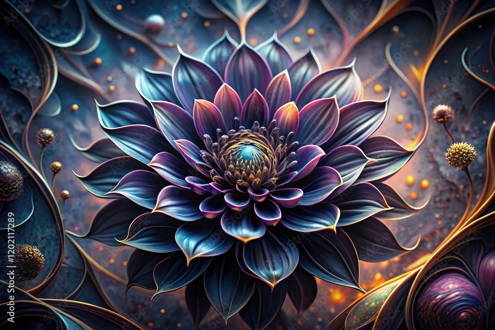 AI art: A surreal generative photograph – black flower's double exposure abstraction. AI art: A surreal generative photograph – black flower's double exposure abstraction.