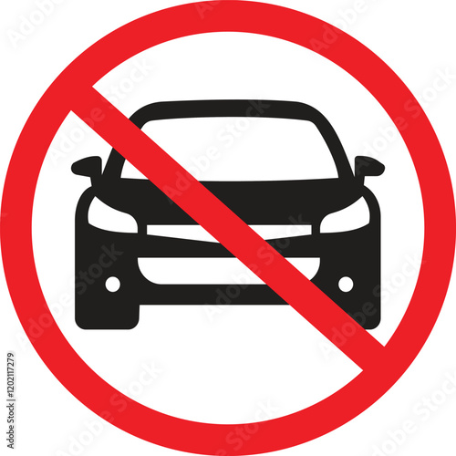No car sign. Parking prohibiter symbol. Car ban. No cars allowed. No parking. Restriction icon. Red prohibition sign. Isolated vector icon. Information vector. Stop sign. Vector graphic. 10 EPS
