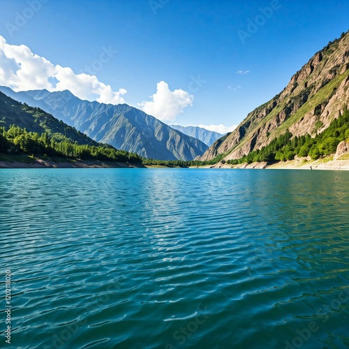 World's beautiful lake, mahodand sawat kalam pakistan with boats and flowers photo