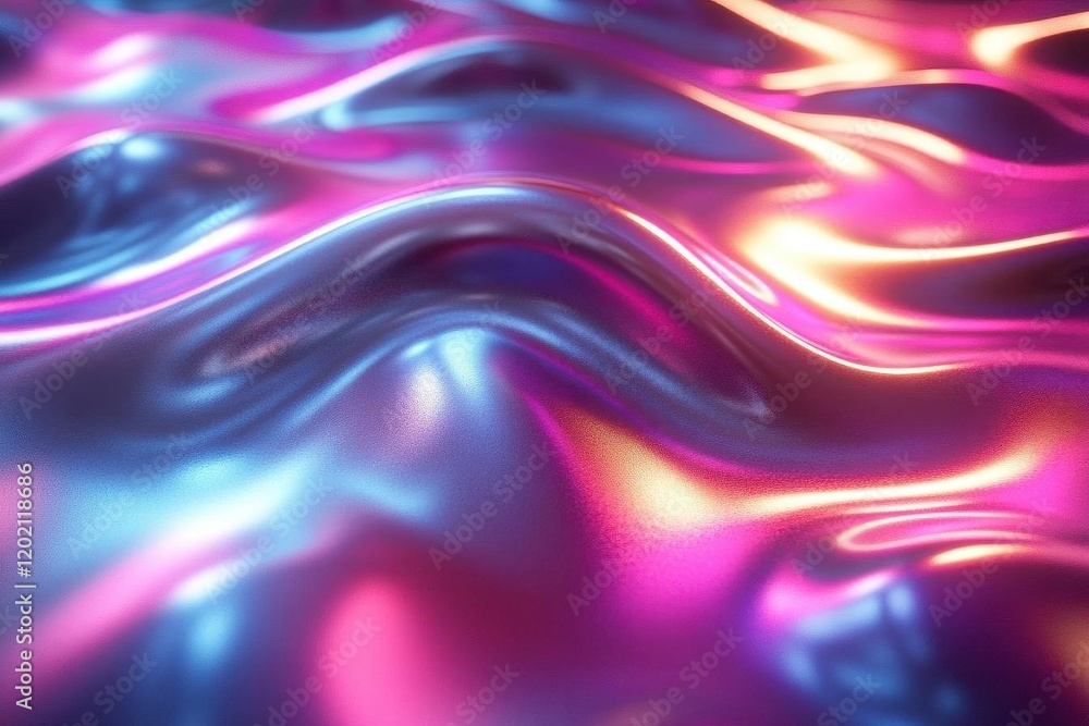 flowing liquid metal surface with prismatic rainbow ripples, chrome waves catching neon light, cyberpunk aesthetic, ultra-glossy 3d render flowing liquid metal surface with prismatic rainbow ripples, chrome waves catching neon light, cyberpunk aesthetic, ultra-glossy 3d render