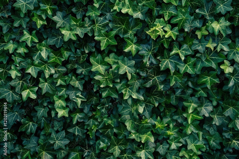 A Top View of Lush Green Ivy Leaves on a Boxwood Hedge Background Top Down View of Nature A Top View of Lush Green Ivy Leaves on a Boxwood Hedge Background Top Down View of Nature