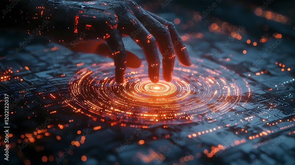 Intelligence and Human Interaction in a Futuristic Digital Landscape with Glowing Central Touch Point and Dynamic Futuristic Lines Intelligence and Human Interaction in a Futuristic Digital Landscape with Glowing Central Touch Point and Dynamic Futuristic Lines