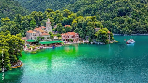 Coastal Village, Turquoise Waters, Boat Tour, Green Hills