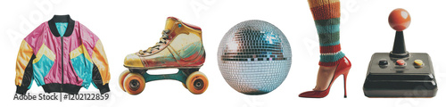 PNG set of 1980s and 1990s vintage design elements. Transparent background