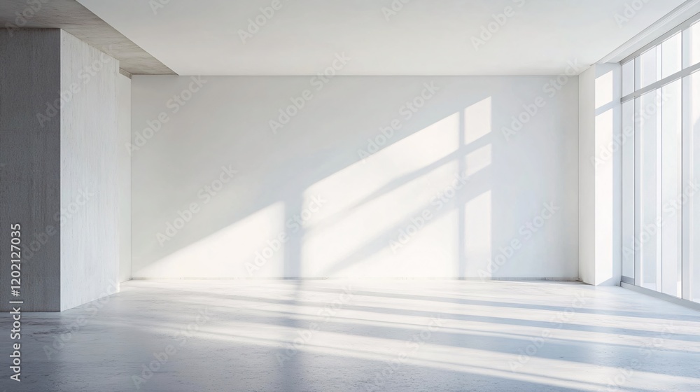Sunlight illuminating empty room with polished concrete floor and white walls Sunlight illuminating empty room with polished concrete floor and white walls