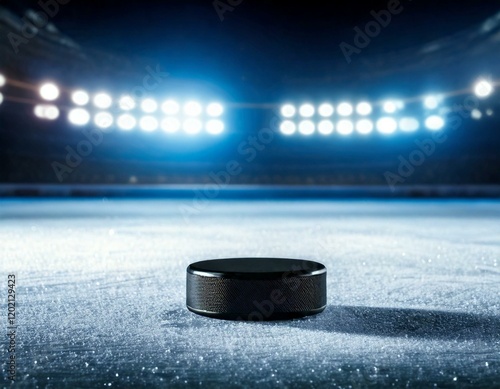 Eishockey-Puck auf glatter Eisfläche – Symbol für Sport und Präzision photo