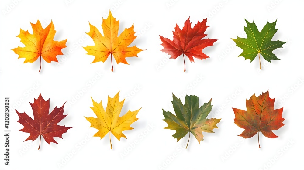Eight Colorful Maple Leaves Isolated On White Background Eight Colorful Maple Leaves Isolated On White Background