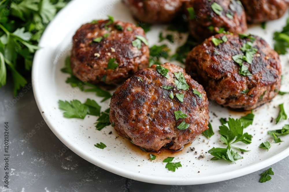 Juicy homemade beef patties with fresh herbs