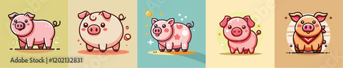 Vector collection of cute pigs