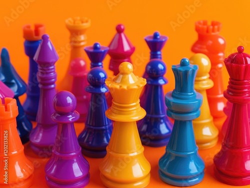 Colorful Chess Pieces on Table