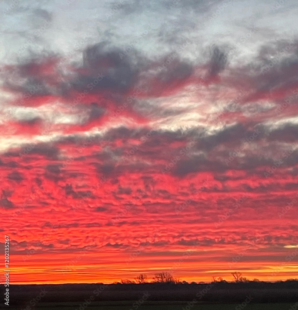 Obraz premium red sunset sky clouds beautiful nature 