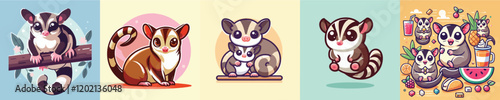 Vector collection of cute little ferrets
