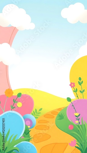 Cartoon Countryside with a Flowing , Children's book cover design images