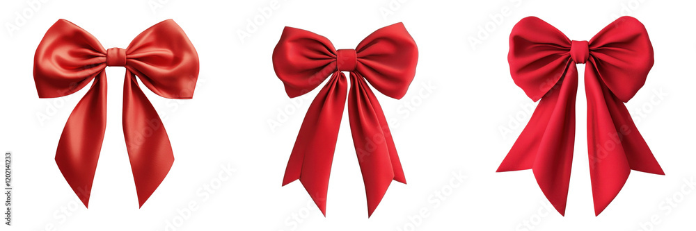 A Set of Realistic 3D Red Ribbon Bow with Elegant Detailing, Perfect for Gift Wrapping and Decorations Isolated on Transparent Background A Set of Realistic 3D Red Ribbon Bow with Elegant Detailing, Perfect for Gift Wrapping and Decorations Isolated on Transparent Background