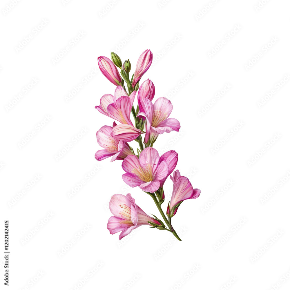Delicate Pink Freesia Bloom: A close-up captures the exquisite beauty of a single stem of pink freesia flowers, their delicate petals and vibrant color showcased in stunning detail. Delicate Pink Freesia Bloom: A close-up captures the exquisite beauty of a single stem of pink freesia flowers, their delicate petals and vibrant color showcased in stunning detail.