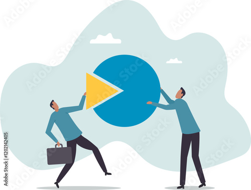 Market share percentage of industry sale, business competitor fight or battle to gain more sale .business concept.flat character.